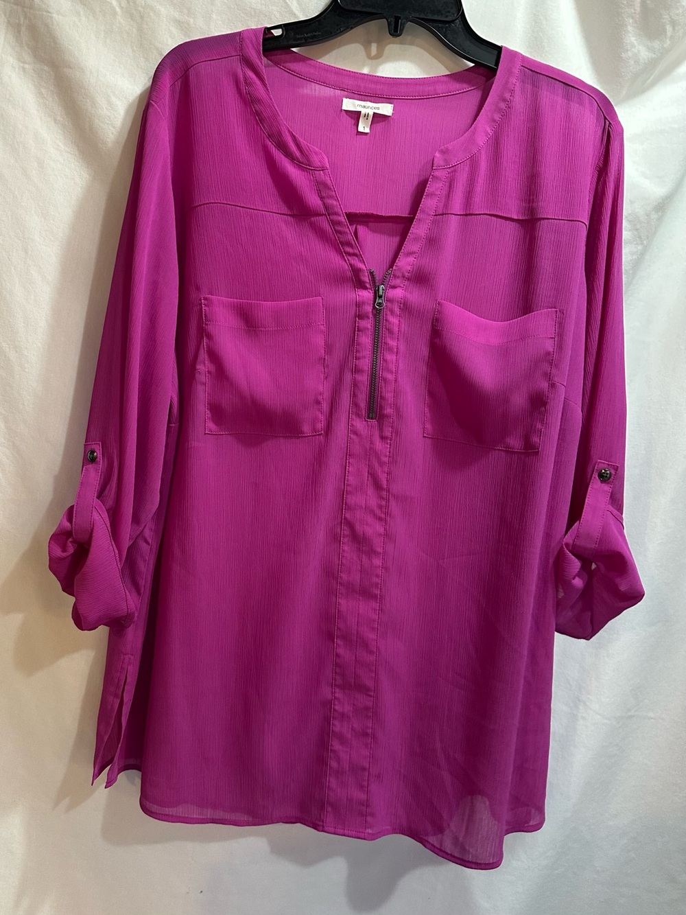 Maurices Magenta Zip-Front Long Sleeve Blouse